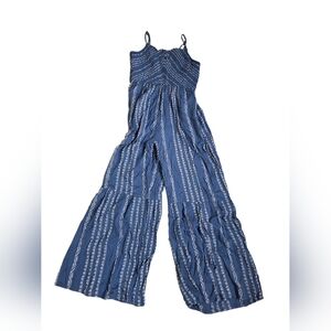 Sincerely Jules Blue & White Boho Print Wideleg Sleeveless Jumpsuit Size M